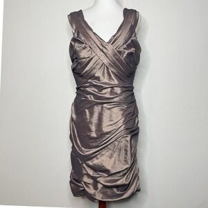 CACHET Ruched Dress 12 14 Pewter Bodycon Midi‎ Cocktail NYE Holiday Party